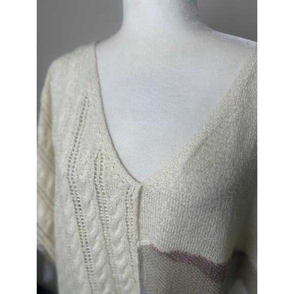 POL Oversized Dolman Sweater S Relaxed Lightweight Patchwork Camo Distressed - Picture 2 of 10